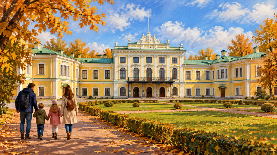 Иллюстрация семейной прогулки у Тверского Императорского дворца